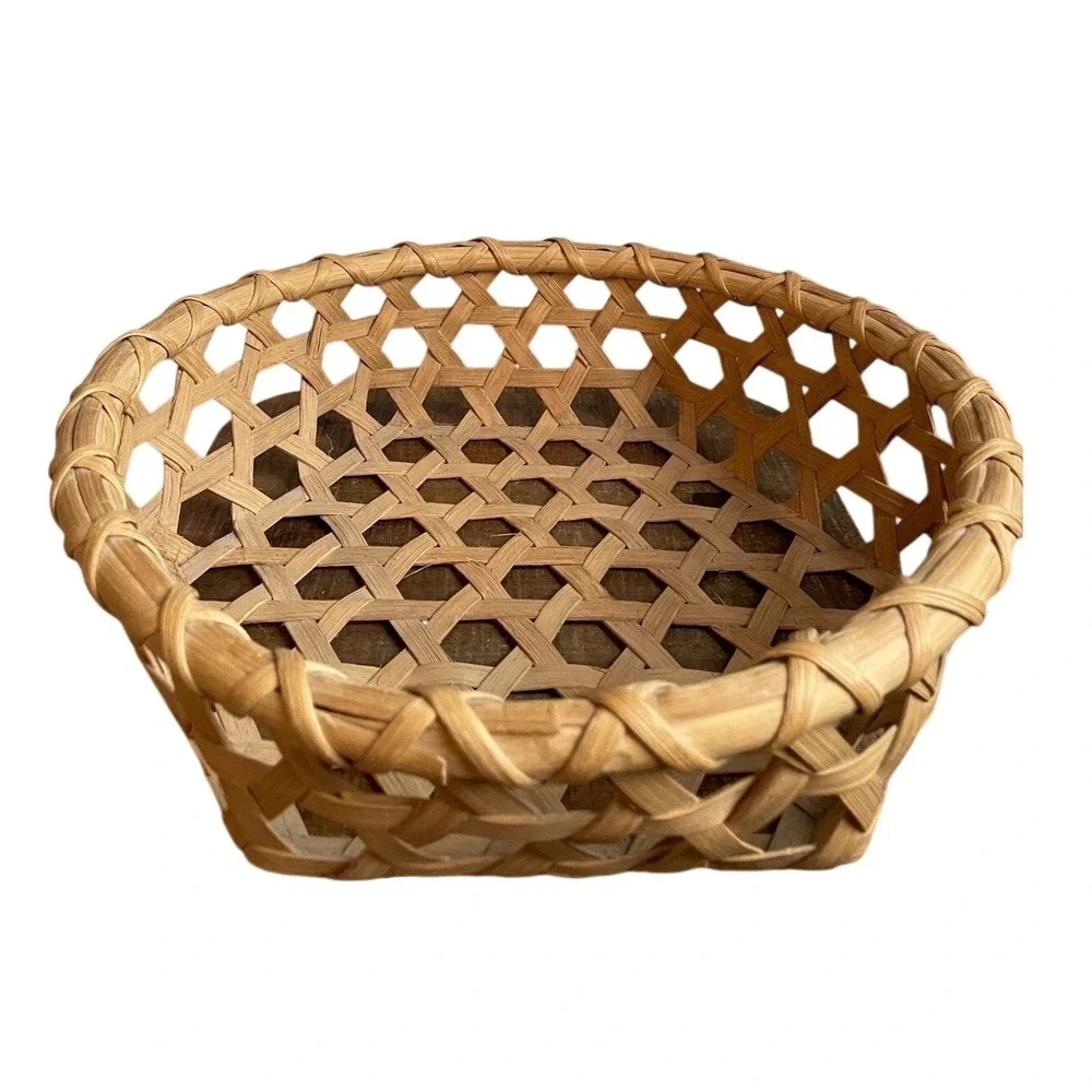 Shaker Cheese Splint Star Weave Round Basket Handwoven Geometric‎ Pattern 11in